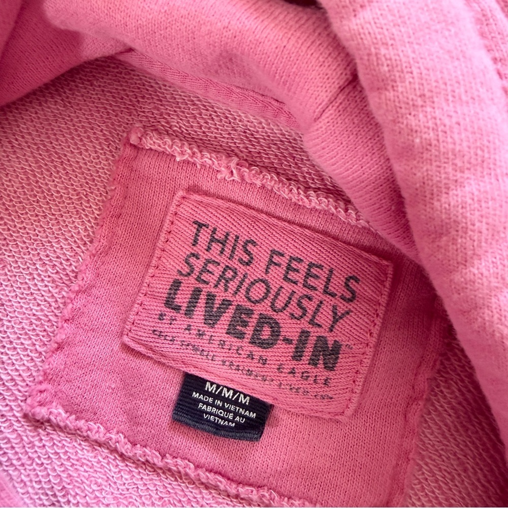 American Eagle Women’s Textured Big Hug Hooded Waffle Shaket Button Front Pink M - Picture 9 of 14